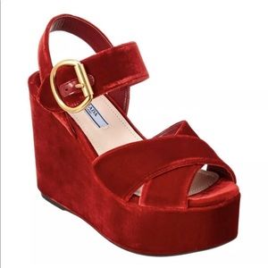 Red Velvet Prada Wedge Size 9